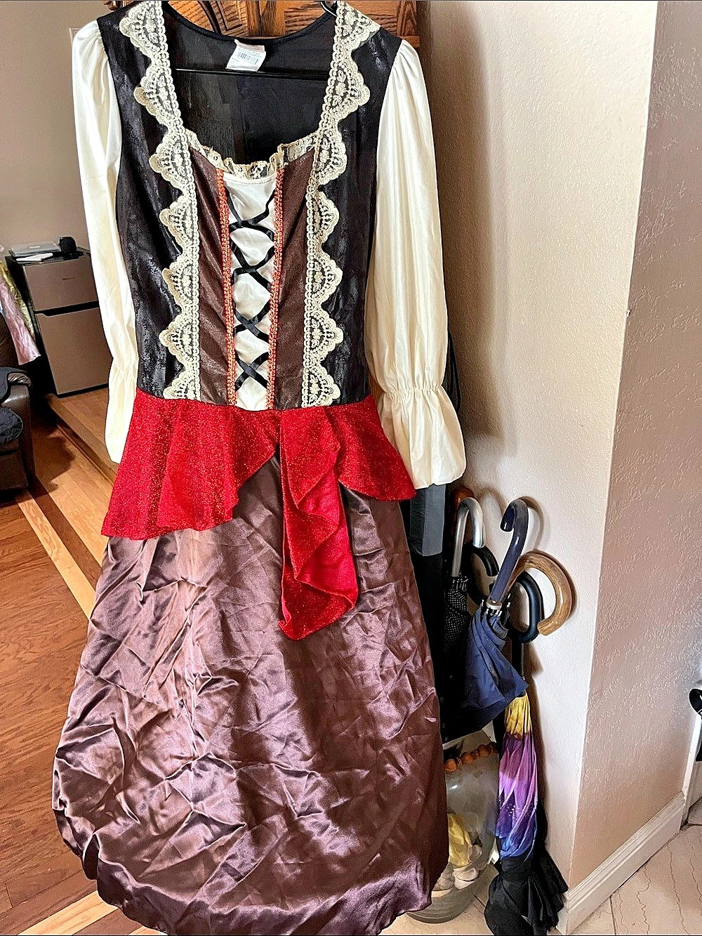 Victorian Costume Maxi Dress in Brown & Red